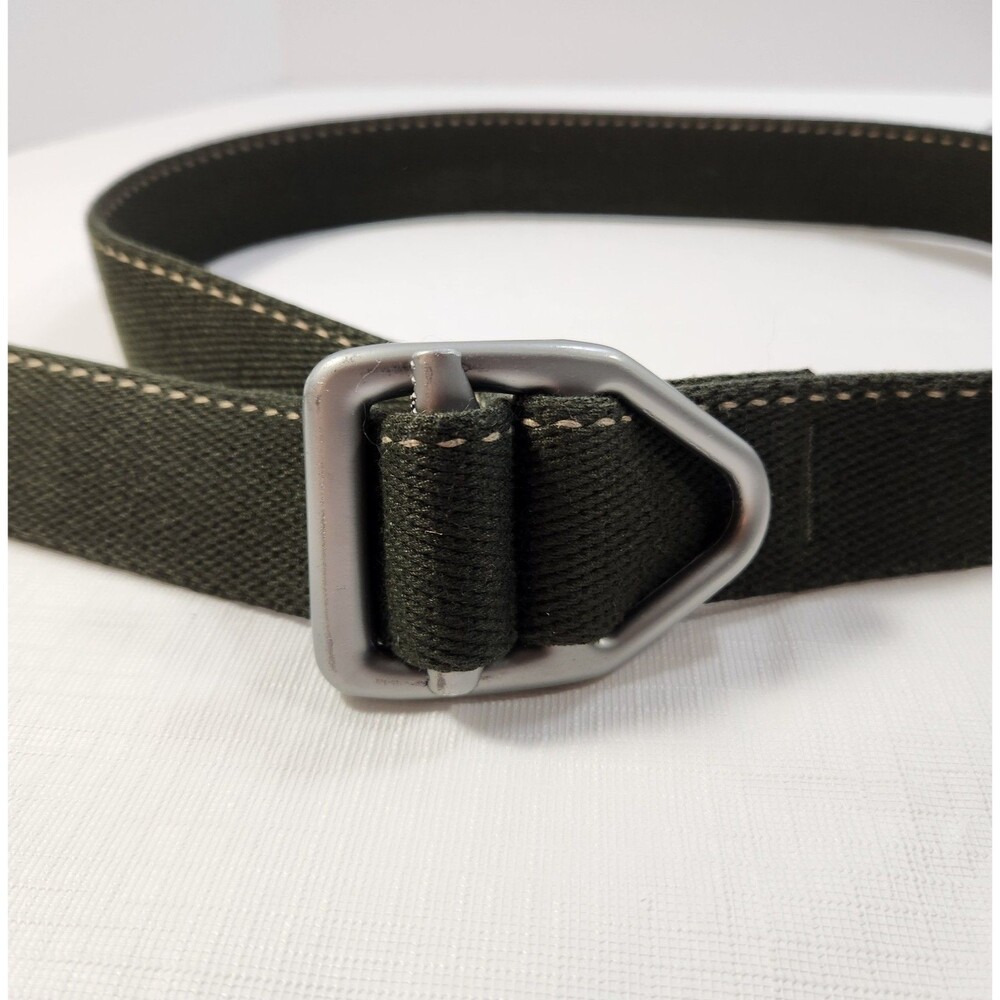 Bison Designs Belt Nylon Web Medium Dark Green Silver Metal Buckle Made in USA